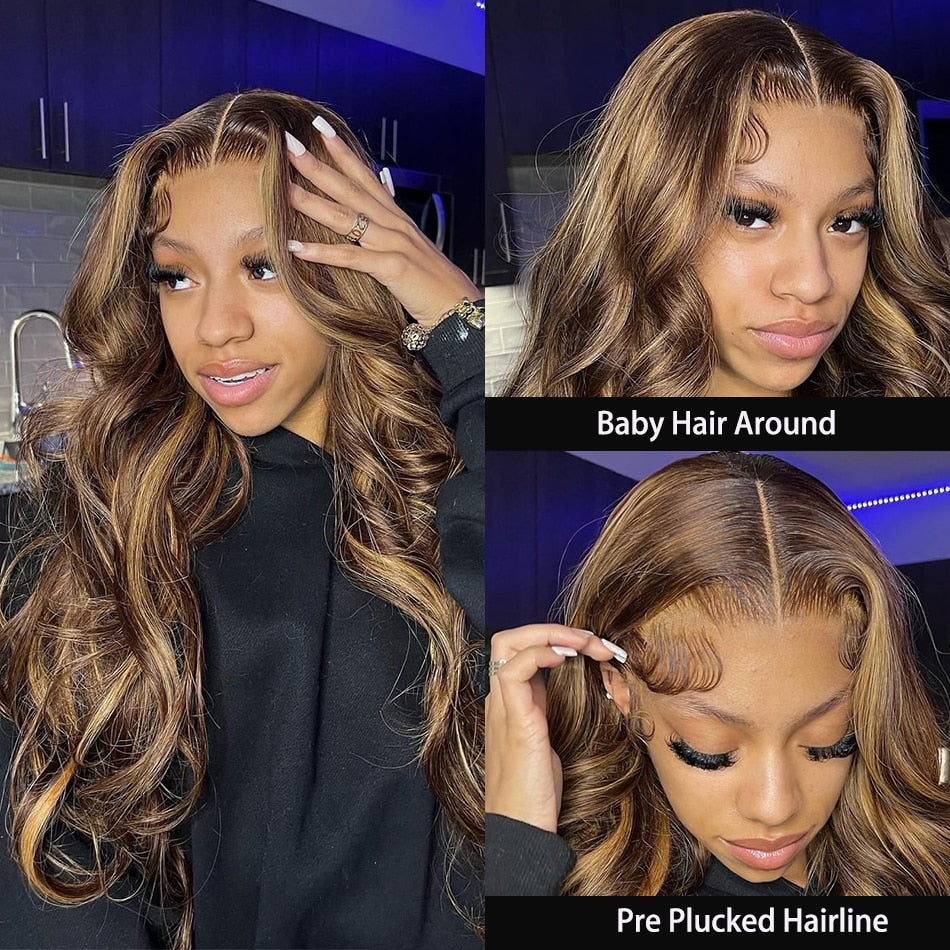 30 Inch Colored Highlight Human Hair Wigs Brazilian Loose Waves