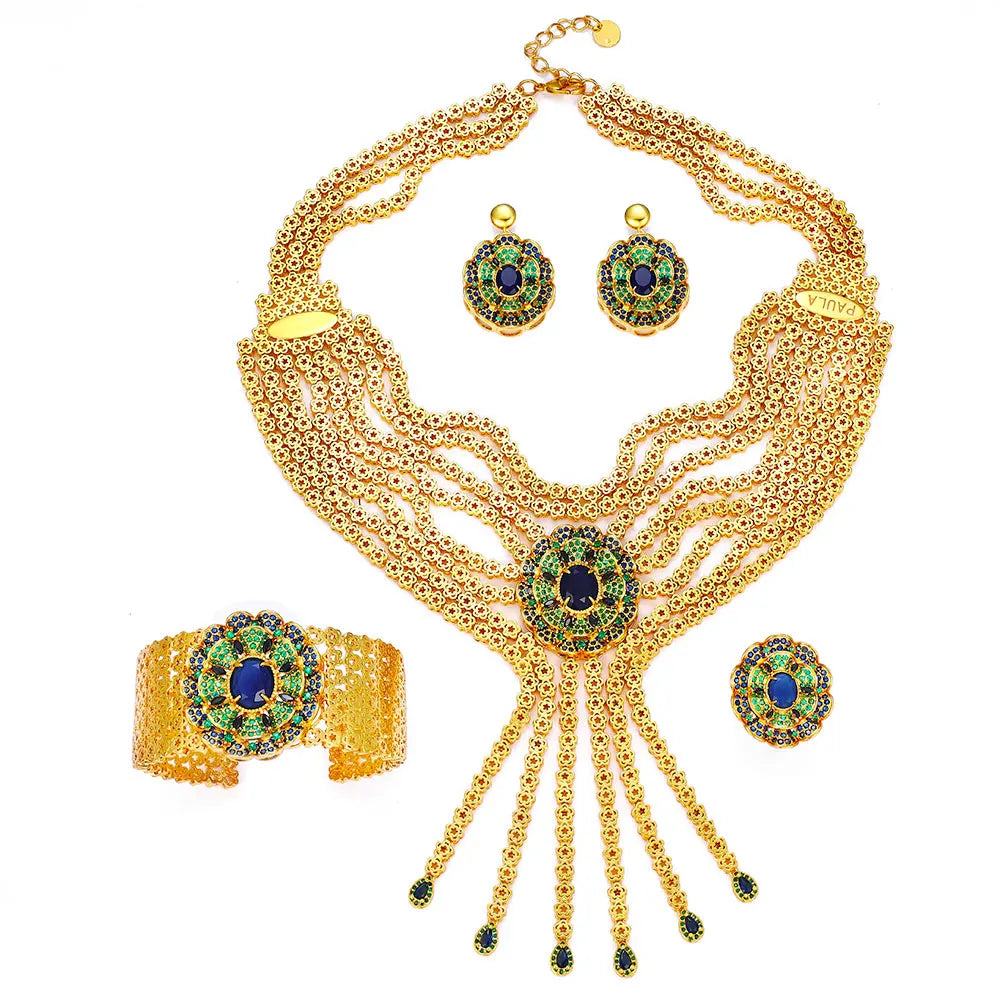 24k gold-plated cubic zirconia 4pcs bride's women jewelry set