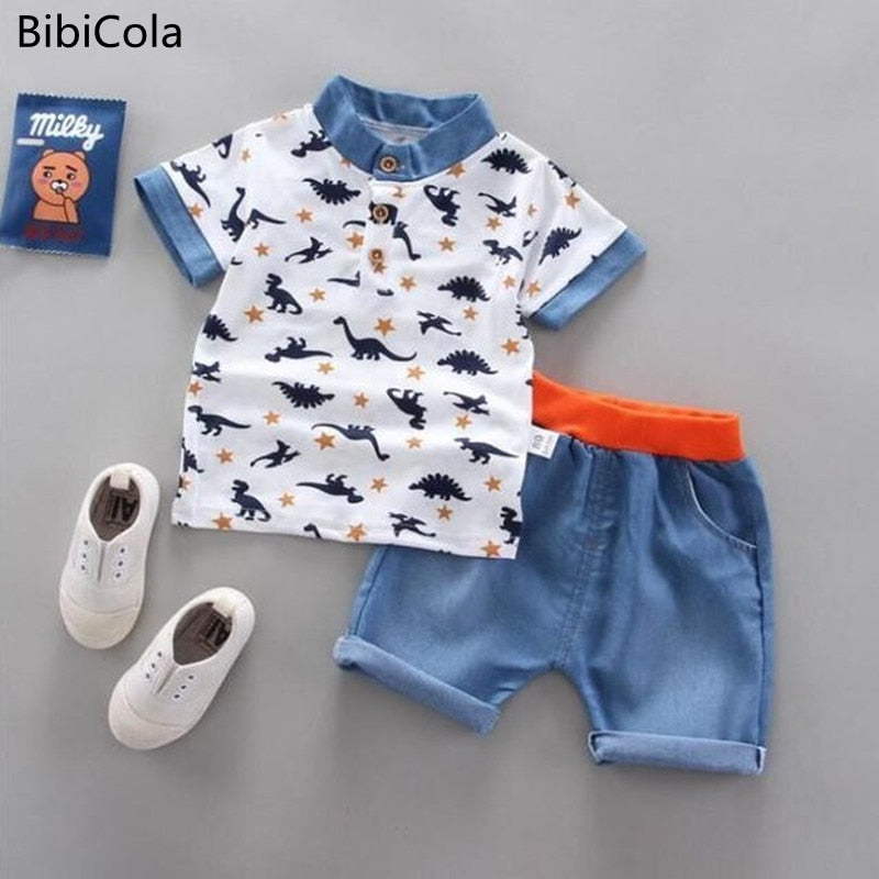 Summer Boys Clothing Sets T-shirt denim Shorts 2pcs Set