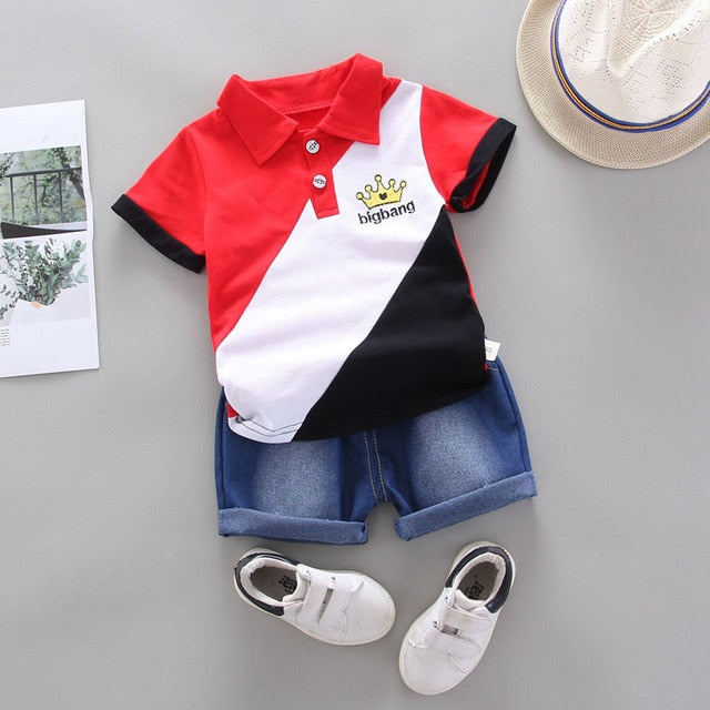 Summer Boys Clothing Sets T-shirt denim Shorts 2pcs Set
