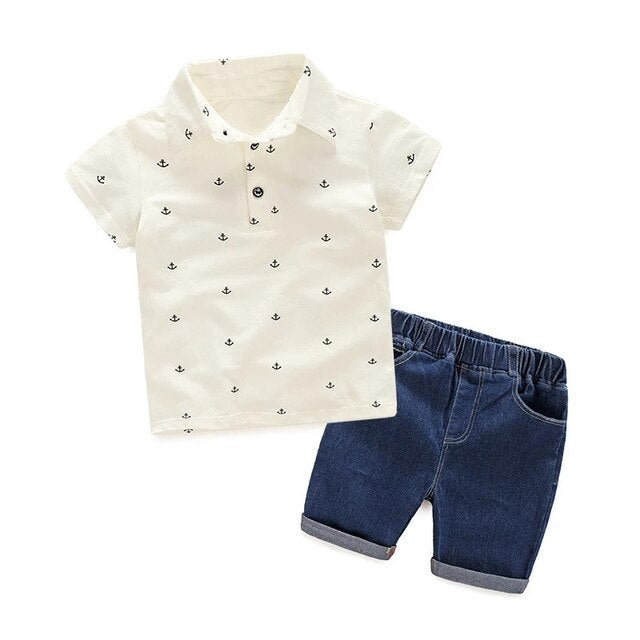 Summer Boys Clothing Sets T-shirt denim Shorts 2pcs Set