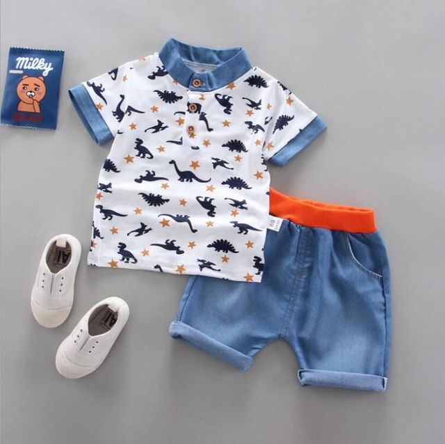 Summer Boys Clothing Sets T-shirt denim Shorts 2pcs Set