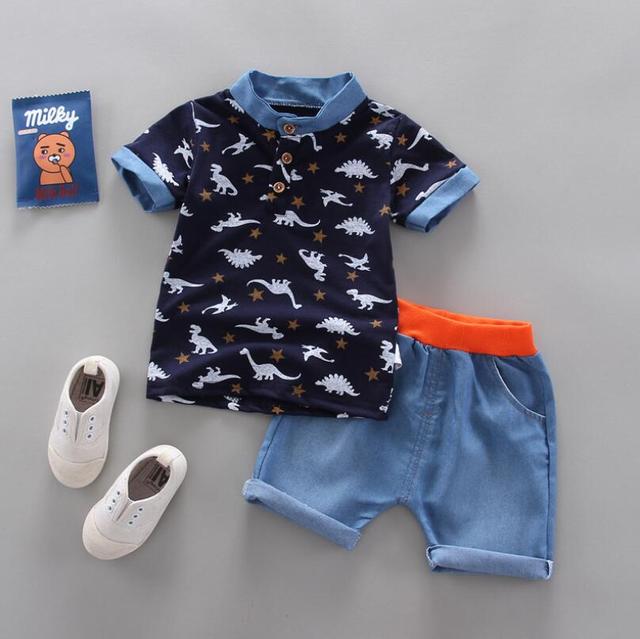 Summer Boys Clothing Sets T-shirt denim Shorts 2pcs Set