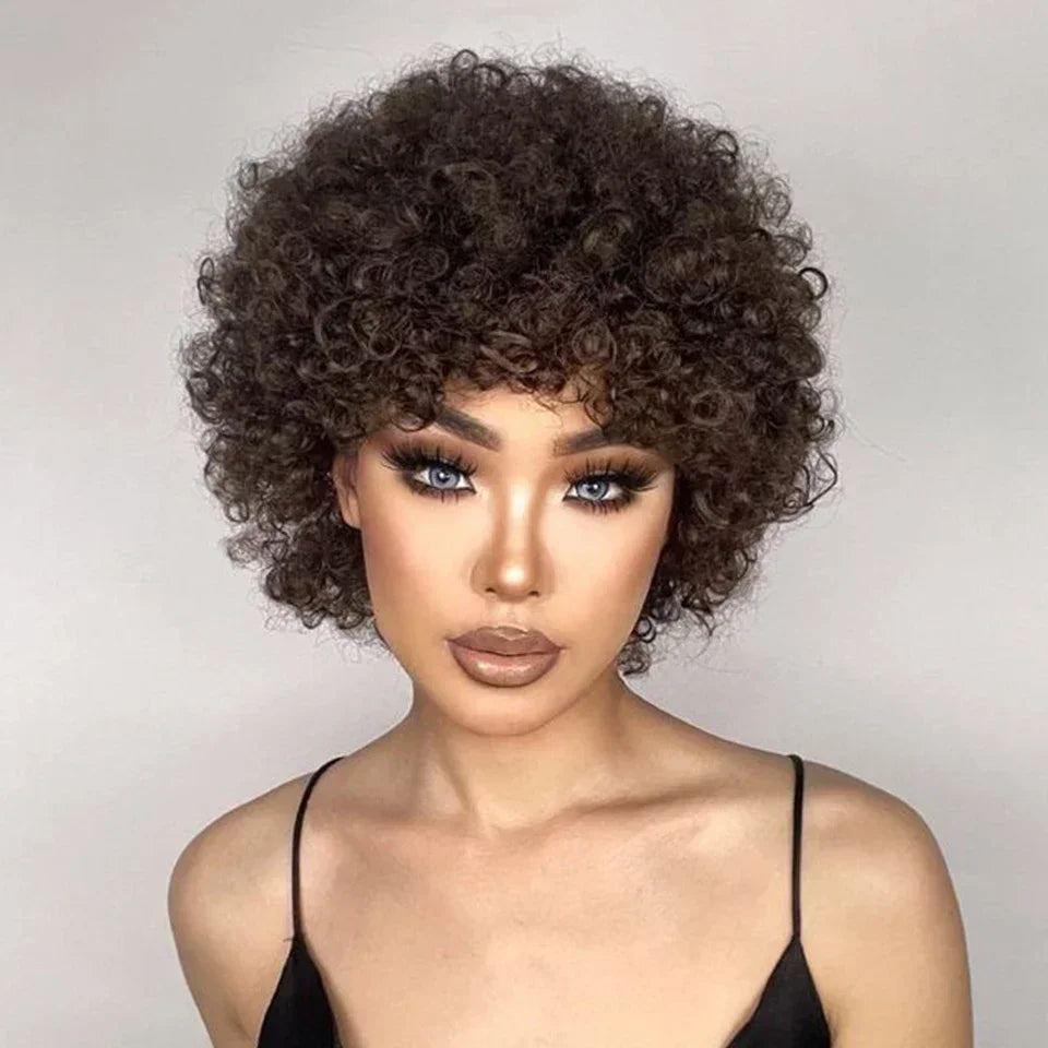 Afro Puff Pixie Bob Wig with Bangs