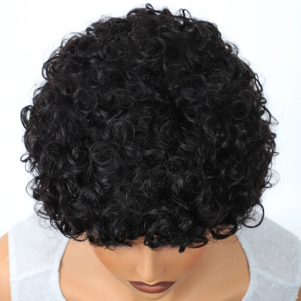 Afro Puff Pixie Bob Wig with Bangs
