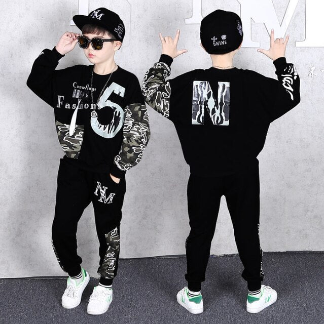 Children Tracksuit Hooded Green Hoodie Two-Piece Street Dance Sports Outfits For Boys Girls  Vetement Garcon 4 6 8 10 12 14 Yrs
