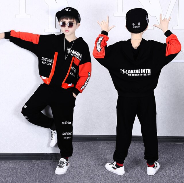 Children Tracksuit Hooded Green Hoodie Two-Piece Street Dance Sports Outfits For Boys Girls  Vetement Garcon 4 6 8 10 12 14 Yrs