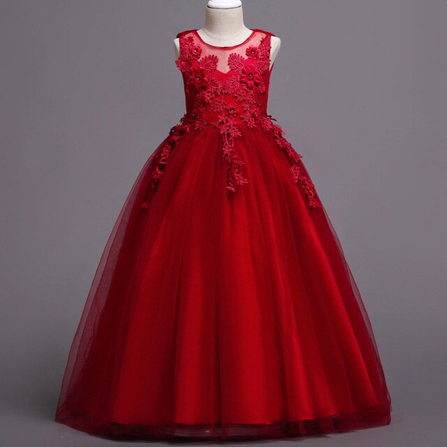 Children's Girl Wedding Flower Girl Wedding Ball Dress formal dress youth sleeveless Lace Applique dress 4~14 ysar