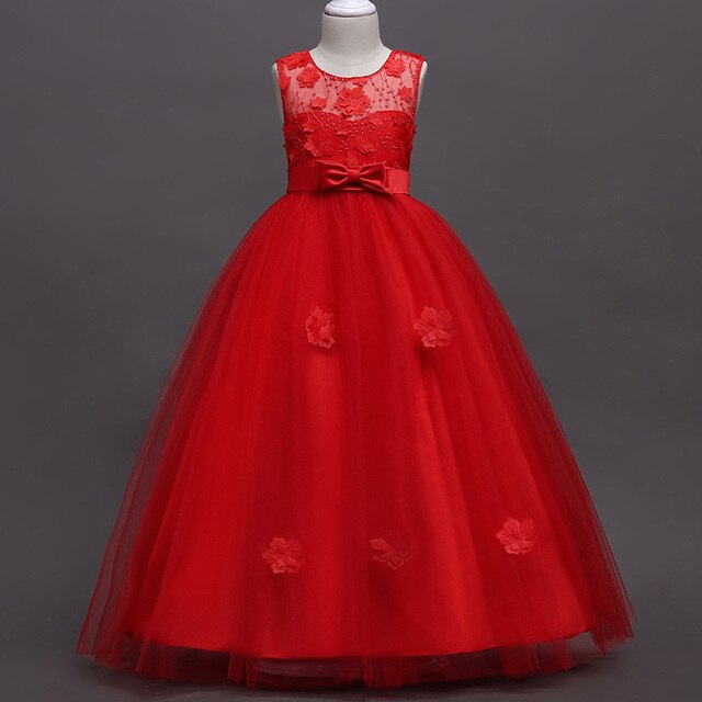 Children's Girl Wedding Flower Girl Wedding Ball Dress formal dress youth sleeveless Lace Applique dress 4~14 ysar