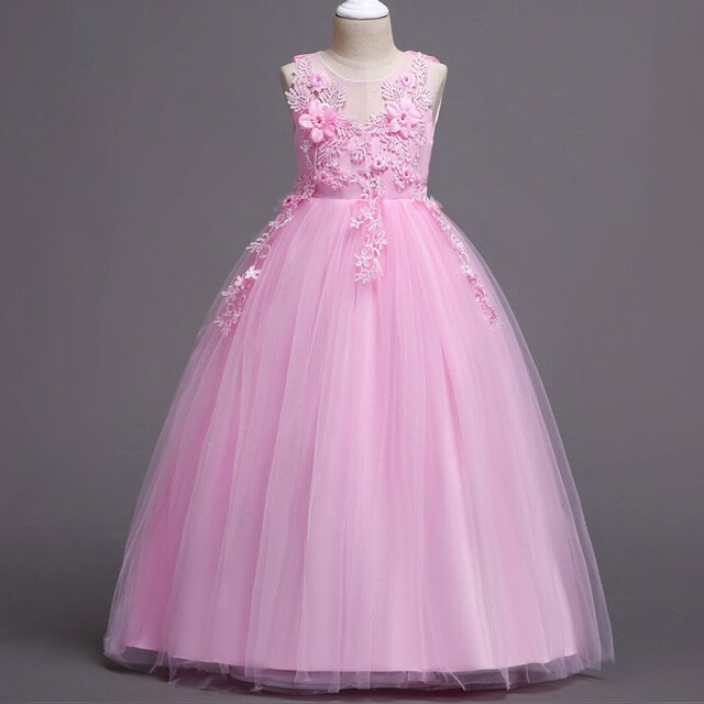 Children's Girl Wedding Flower Girl Wedding Ball Dress formal dress youth sleeveless Lace Applique dress 4~14 ysar