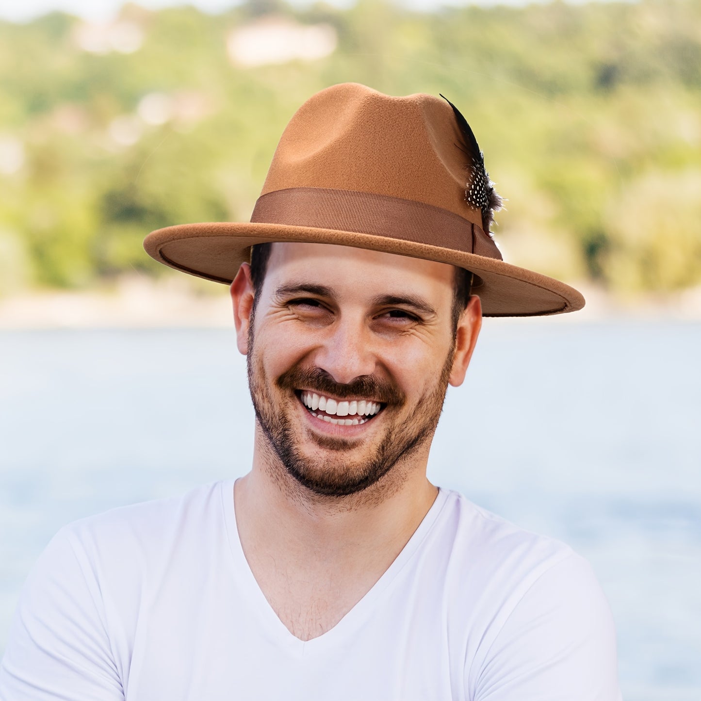 Unisex Wide Brim Felt Fedora Hat
