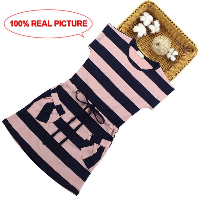 Dress For Girls Striped Girls Summer Dress Casual Style Dress Girls Summer Teenage Kids Clothes 6 8 10 12 13 14 Year