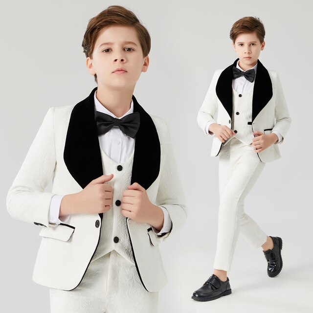 Flower Boys Formal   Pink Suit Kids Wedding Birthday Party Dress Blazer Vest Pants 3pcs Child Tuxedo Prom Performance Costume