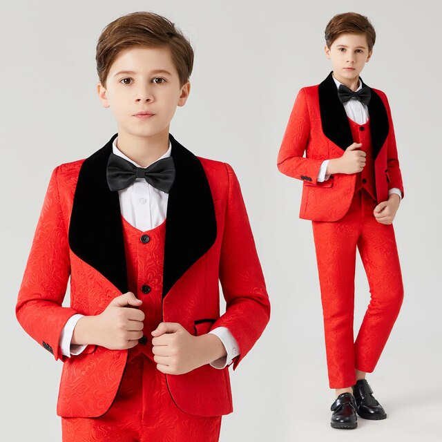 Flower Boys Formal   Pink Suit Kids Wedding Birthday Party Dress Blazer Vest Pants 3pcs Child Tuxedo Prom Performance Costume