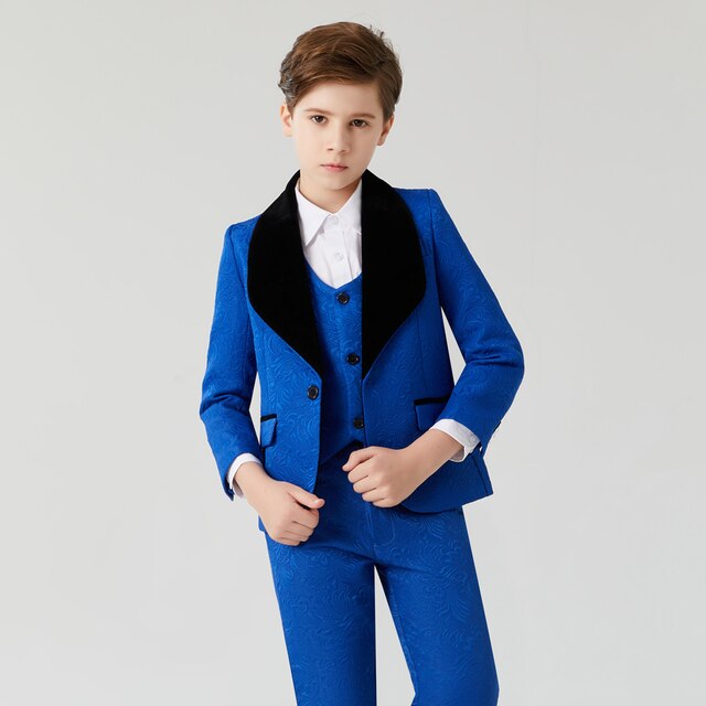 Flower Boys Formal Pink Suit Kids Wedding Birthday Party Dress Blazer Vest Pants 3pcs Child Tuxedo Prom Performance Costume