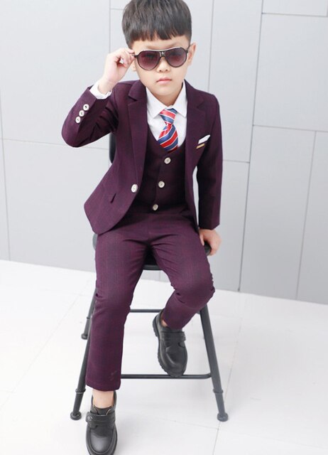 Flower Boys Formal Wedding Suit Kids Japan Style Jacket +Pants+Vest+BowTie 4Pcs Tuxedo Suit Kids Party Host Costume