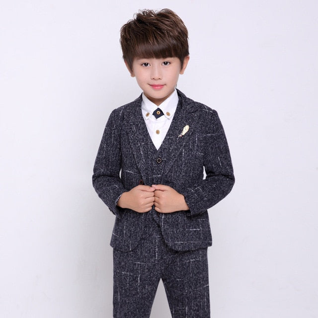 Flower Boys Formal Wedding Suit Kids Japan Style Jacket +Pants+Vest+BowTie 4Pcs Tuxedo Suit Kids Party Host Costume