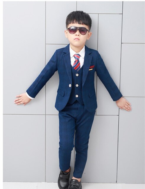 Flower Boys Formal Wedding Suit Kids Japan Style Jacket +Pants+Vest+BowTie 4Pcs Tuxedo Suit Kids Party Host Costume