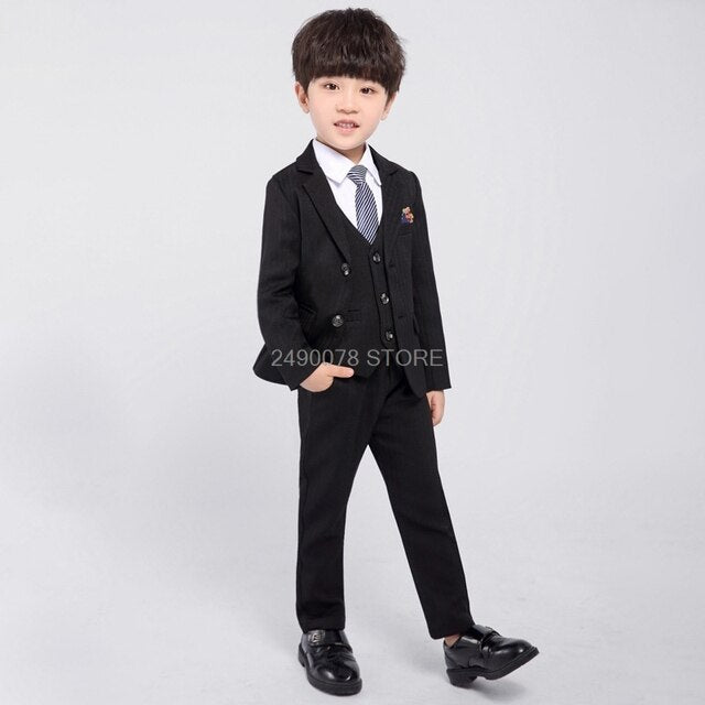 Flower Boys Formal Wedding Suit Kids Japan Style Jacket +Pants+Vest+BowTie 4Pcs Tuxedo Suit Kids Party Host Costume