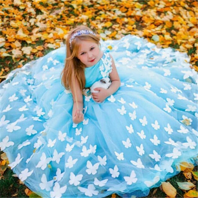 Flower Girl Dresses Tulle Beading Appliqued Pageant Dresses For Girls First Communion Dresses Kids Prom Dresses
