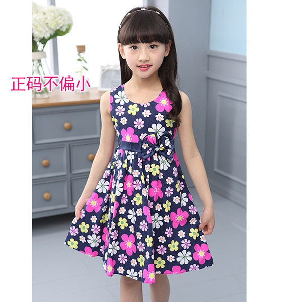 Girls Vest Dress Cotton Flower Print Children Wear  Korean Cute 95% Cotton Princess Party Dresses 4 5 6 7 8 9 10 11 12 14 Year