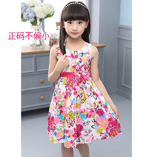 Girls Vest Dress Cotton Flower Print Children Wear  Korean Cute 95% Cotton Princess Party Dresses 4 5 6 7 8 9 10 11 12 14 Year