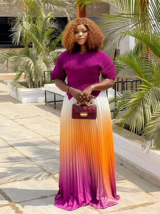 Elegant Gradient Pleated 2-Piece Set for Women