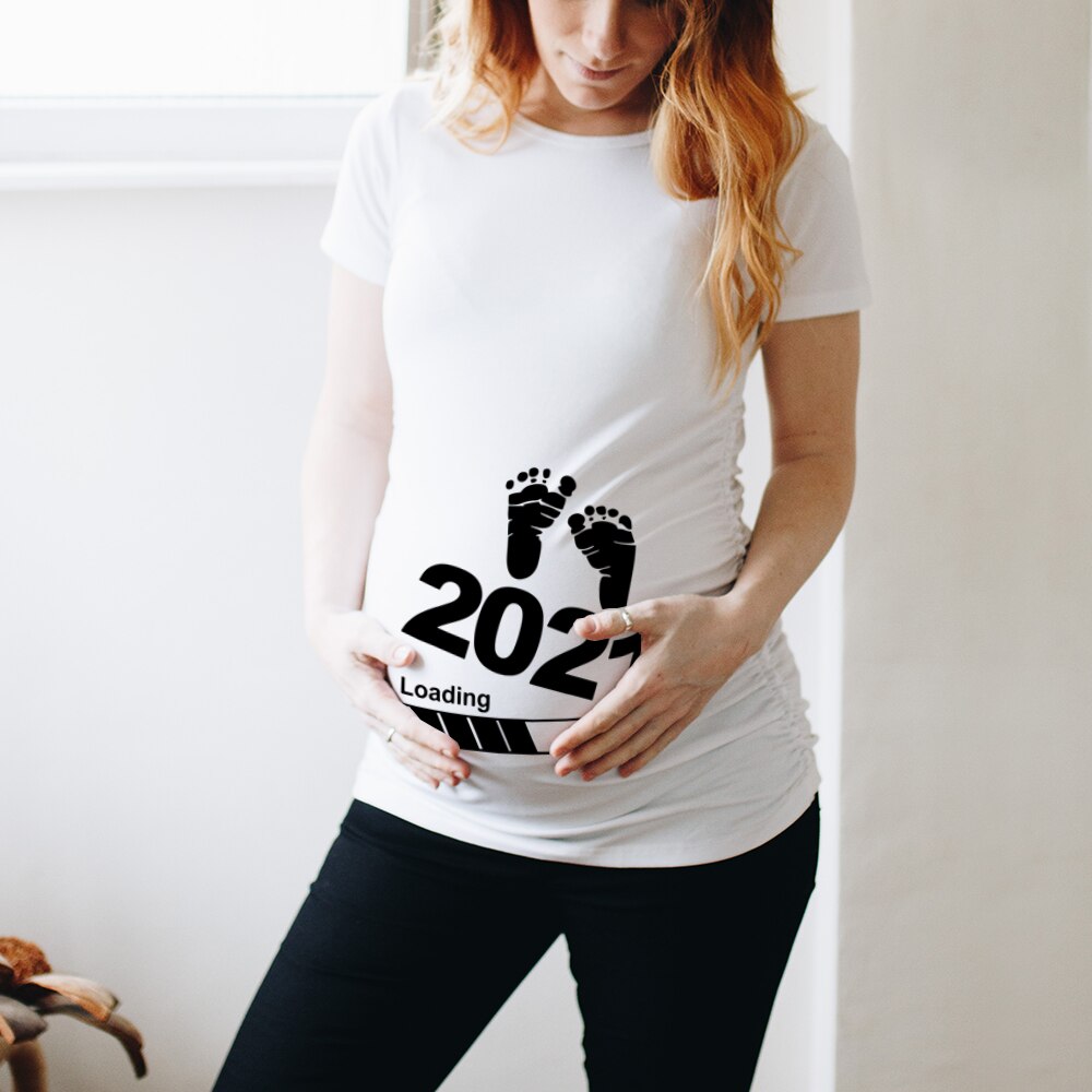 Zipper Baby Loading Women Pregnant Funny T Shirt Girl Maternity Pregnancy Announcement Shirt New Mom Cloth
