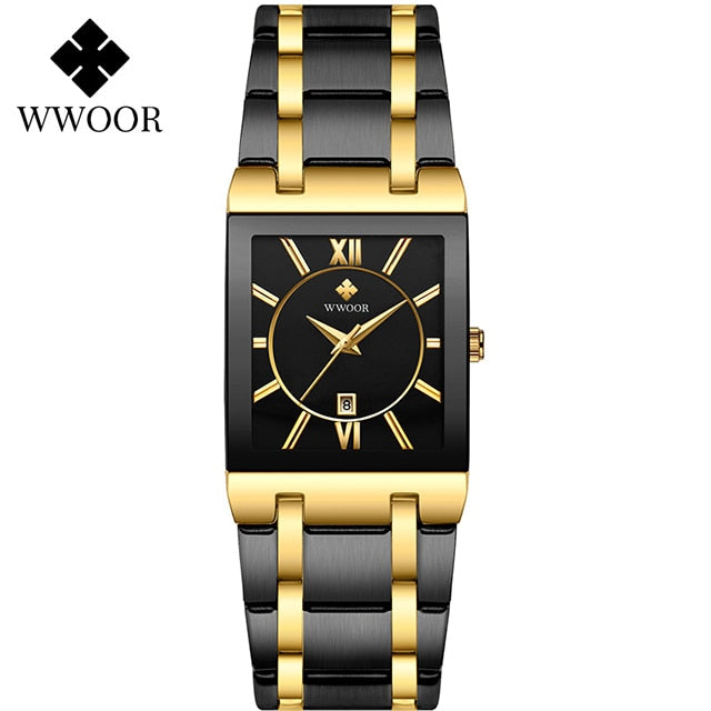 WWOOR Ladies Fashion Watches Top Brand Luxury Square Dress Black Gold Quartz Wrist Watch Stainless Steel Waterproof Women Watch