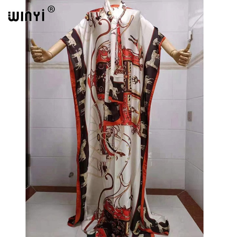 women Print Bohemia Hijab Loose Elegant Muslim Abaya dress Sexy Lady Party maxi