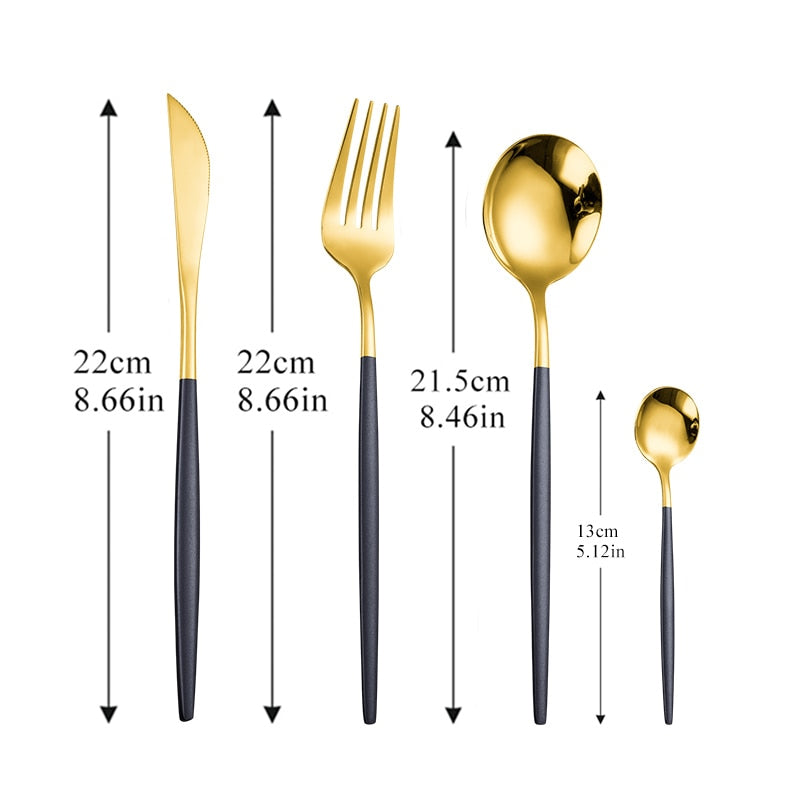 304 Stainless Steel Golden Cutlery Set Black Luxury Dinnerware Set Kitchen Cutlery Mirror Polishing Fork Spoons Knives Set 4Pcs