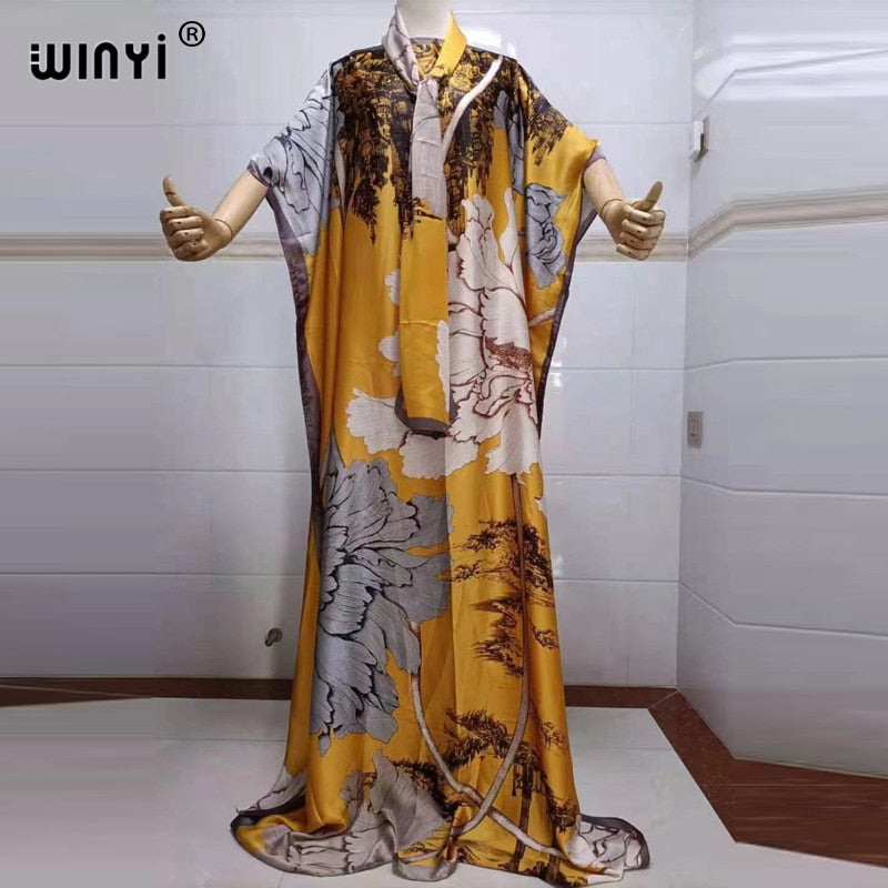women Print Bohemia Hijab Loose Elegant Muslim Abaya dress Sexy Lady Party maxi