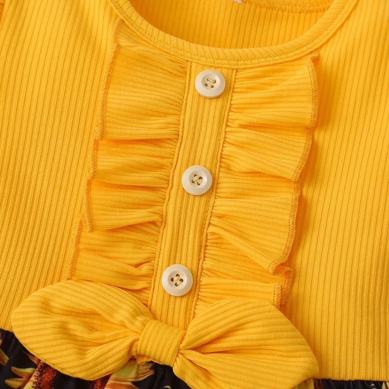 Baby Dress Girl Cotton Sunflower Print Princess Dresses Girls Clothes 2-6Y