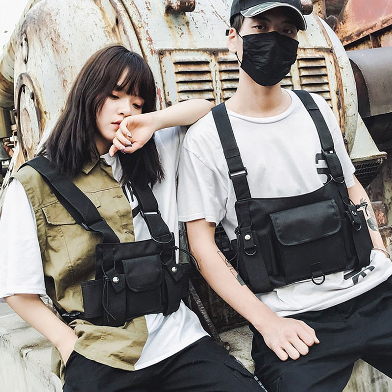 Functional Tactical Chest Bag Fashion Bullet Hip Hop Vest Streetwear Bag Waist Pack Women Black Chest Rig Bag 233