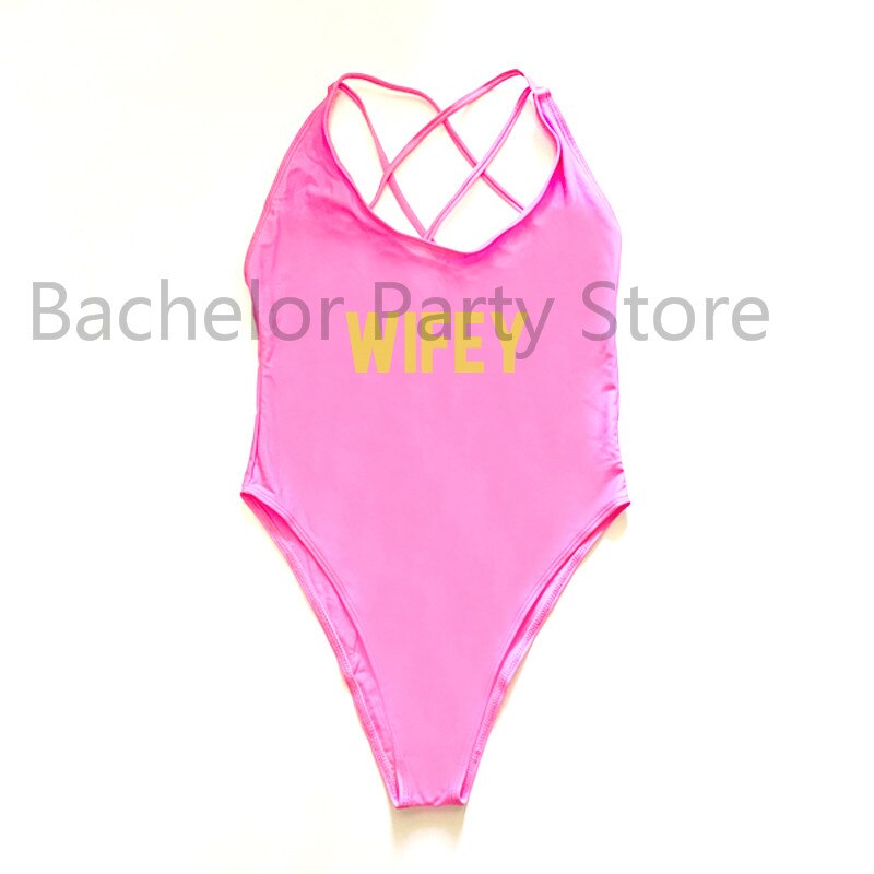 WIFEY Letter Print One Piece Swimsuit Swimwear Women Cross Back Bathing Suit Beachwear-bikini-Top Super Deals-PIGD-S-Free Item Online