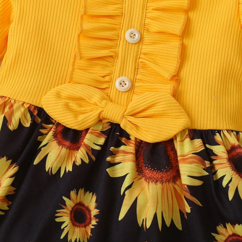 Baby Dress Girl Cotton Sunflower Print Princess Dresses Girls Clothes 2-6Y