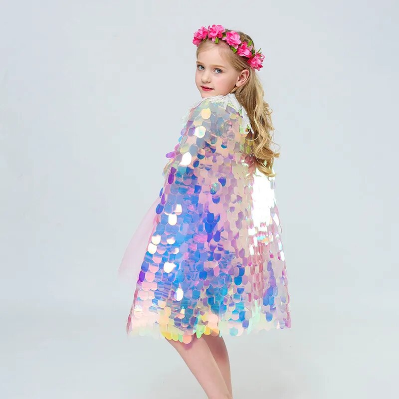 Fashion Glitter Multicolor Sequins Shawl Shiny Girls Cloak