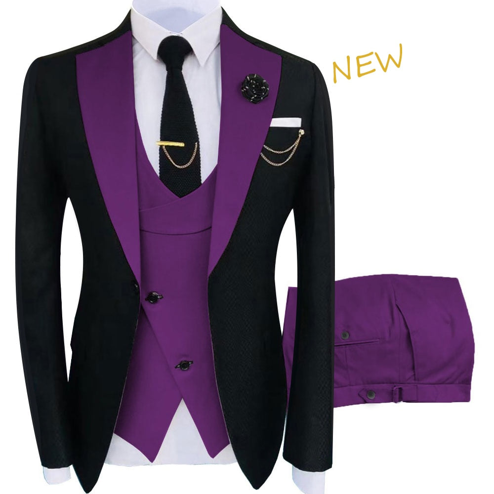 Slim Fit Blazers Ball And Groom Suits Fashion Wedding( Jacket + Vest + Pants )