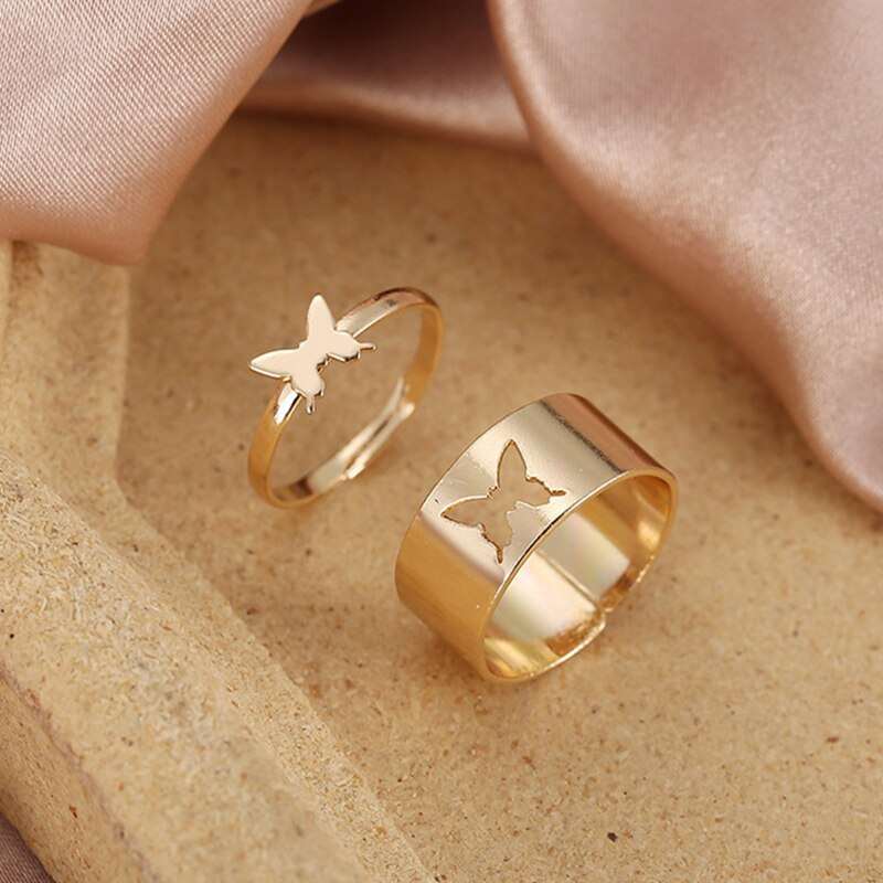 2 Pcs Sun Moon Lover Couple Rings Simple Opening Ring For Couple Men Women Wedding Engagement Promise Valentine's Day Jewelry