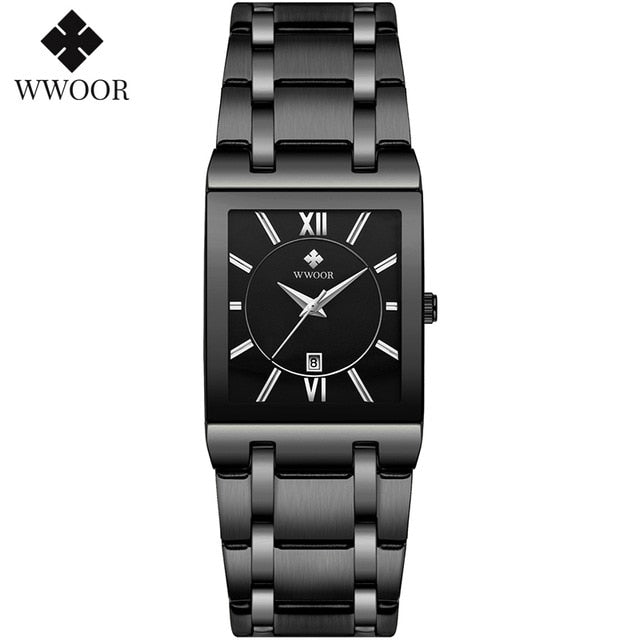WWOOR Ladies Fashion Watches Top Brand Luxury Square Dress Black Gold Quartz Wrist Watch Stainless Steel Waterproof Women Watch