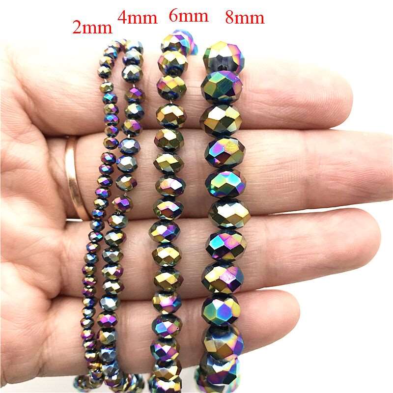2X3/ 3X4/ 4X6/ 6X8mm Crystal Beads AB Multicolor Sapcer Glass Beads for Jewelry Hand Ring Necklace Making DIY Wholesale