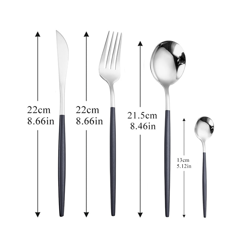 Stainless Steel Golden Cutlery Set Black Luxury Dinnerware Set
