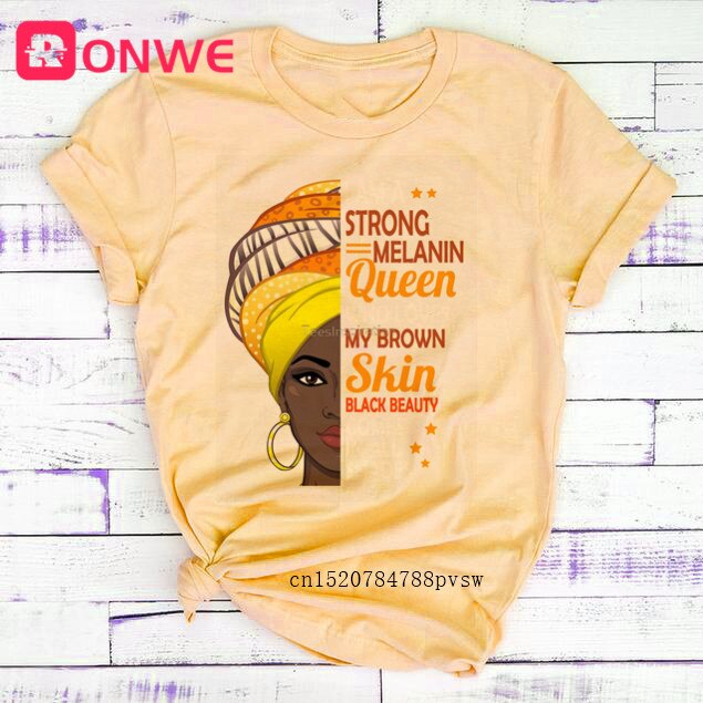 African Lady Women Tee Black Girl History Month T-shirt Melanin Top-tee shirt-Top Super Deals-P6028D-yellow-M-Free Item Online