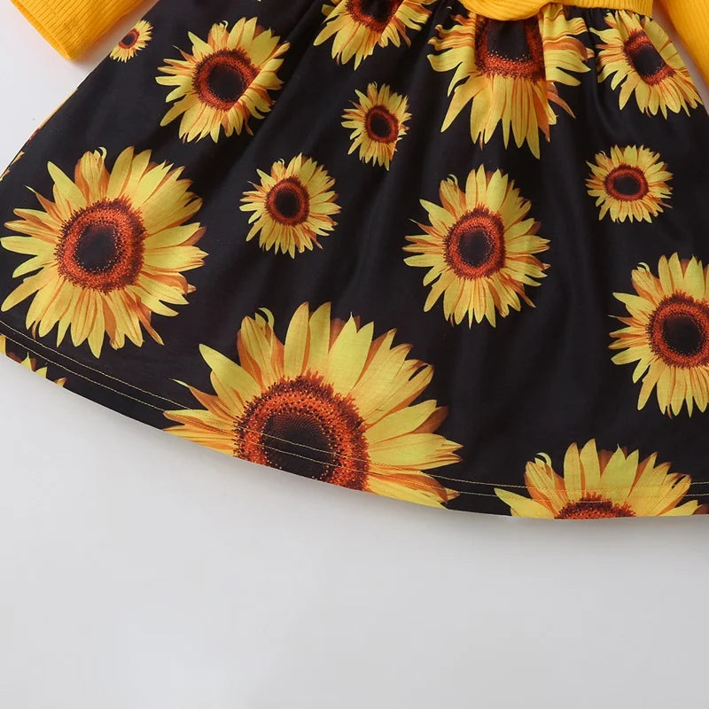 Baby Dress Girl Cotton Sunflower Print Princess Dresses Girls Clothes 2-6Y