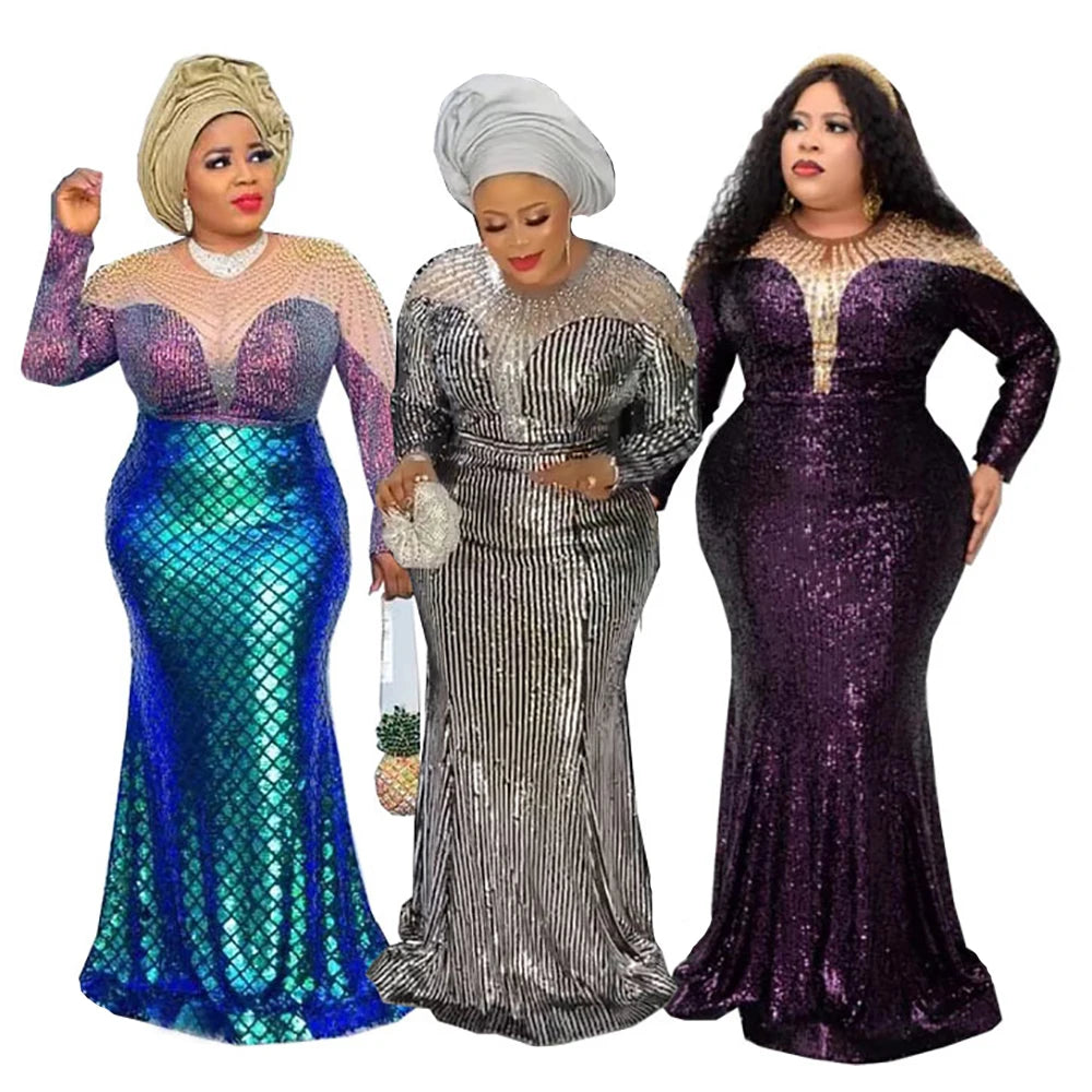 Sequin Mermaid Bodycon Sexy Gowns Sequin Kaftan Dress Ladies Clothing