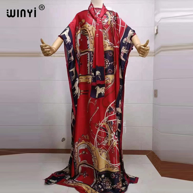 women Print Bohemia Hijab Loose Elegant Muslim Abaya dress Sexy Lady Party maxi