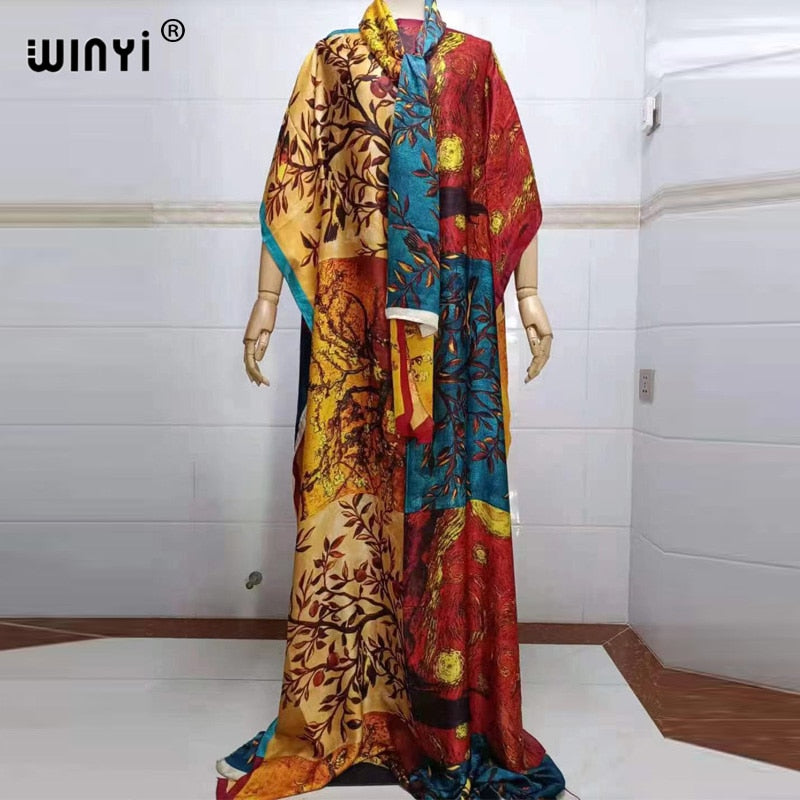 women Print Bohemia Hijab Loose Elegant Muslim Abaya dress Sexy Lady Party maxi