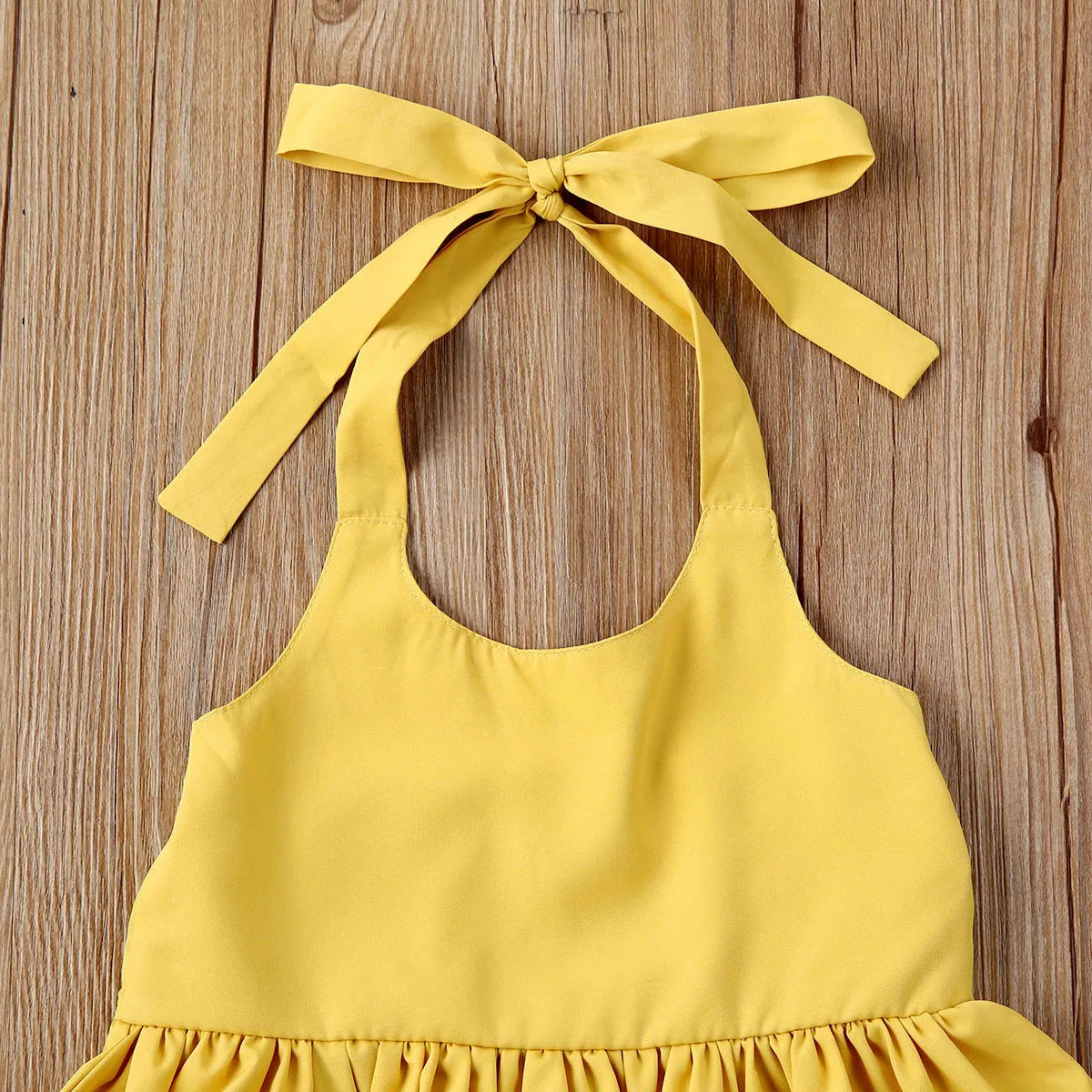 Summer 2-6Years Baby Girl Clothes Yellow Sleeveless Halter Tops Denim Shorts Headband Kids Outfit Set