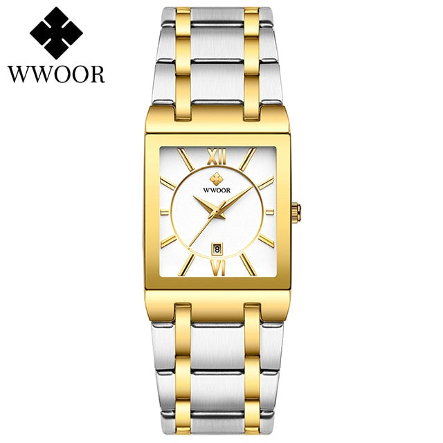WWOOR Ladies Fashion Watches Top Brand Luxury Square Dress Black Gold Quartz Wrist Watch Stainless Steel Waterproof Women Watch