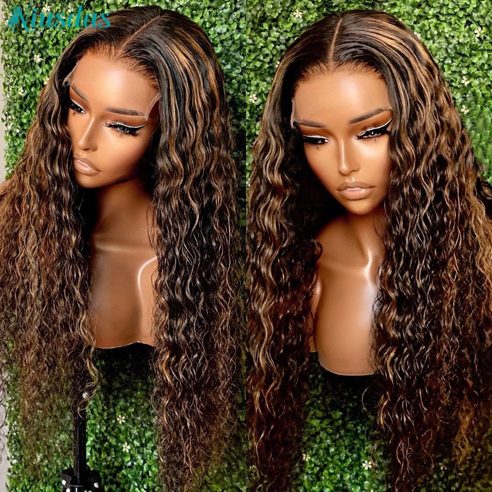 Highlight Wig Human Hair Wigs Water Wave Lace Front Wig 4*4 Closure Wigs For Women Human Hair Niusdas Lace Wigs 150% Density